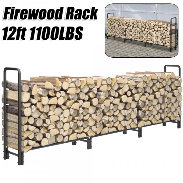 12ft Firewood Rack Outdoor Heavy Duty Log Rack Firewood Storage Rack Holder Steel Tubular Easy Assemble Fire Wood Rack for Patio