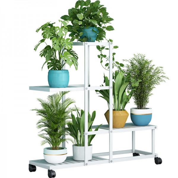 4 Pots Indoor Outdoor Garden Plant Stand Planter Flower Pot Shelf Metal Shelving - #1