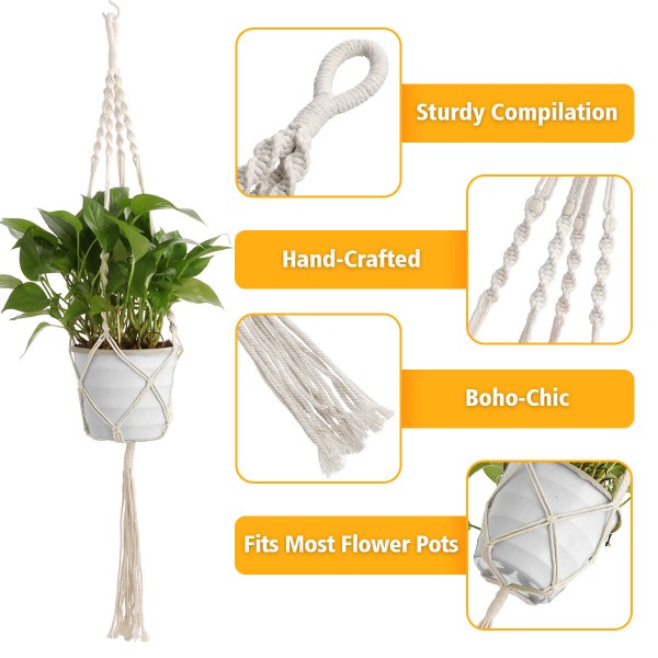 4Pcs Hand-woven Flower Pot Net Pocket Gardening Balcony Plant Lanyard  Holder