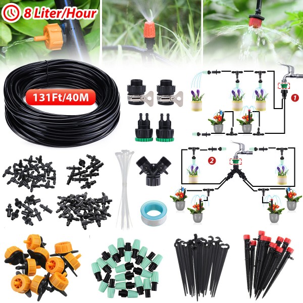 131ft/40M 47PCS Drip Irrigation Kit Adjustable Automatic Garden Watering System DIY Garden Watering Micro Drip Irrigation System