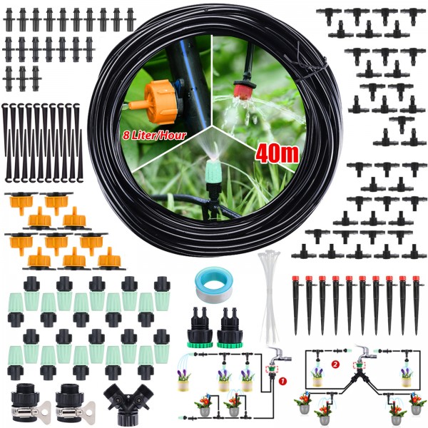 131ft/40M 47PCS Drip Irrigation Kit Adjustable Automatic Garden Watering System DIY Garden Watering Micro Drip Irrigation System