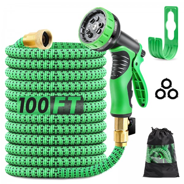  75FT/100FT US Standard Expandable Flexible Green Garden Water Hose Plastic Hose Garden Watering Sets - 100Ft