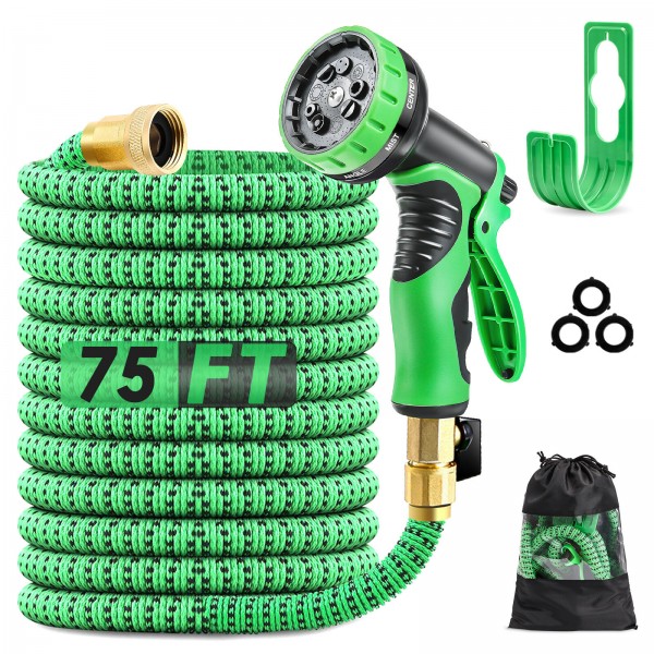  75FT/100FT US Standard Expandable Flexible Green Garden Water Hose Plastic Hose Garden Watering Sets - 100Ft