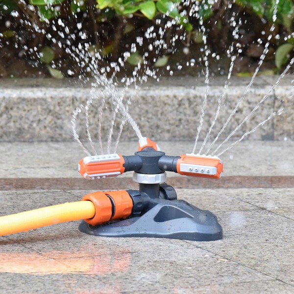 3 Arms Automatic 360° Rotation Lawn Sprinkler Spray Head Garden Irrigation Watering Tool - Orange