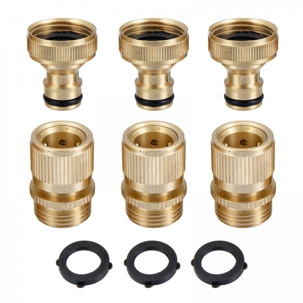  Brass Inner Teeth Quick Connector Set 3/4" GHT Brass Garden Hose Quick Connector With Washers