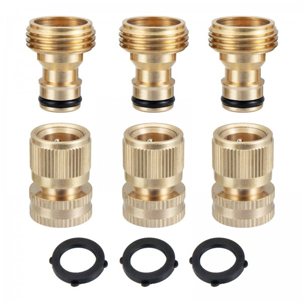 3 Sets Brass Pipe Hex Nipple Fitting Quick Coupler Adapter 3/4"GHT Brass Male to Female Thread Brass Pipe Connectors