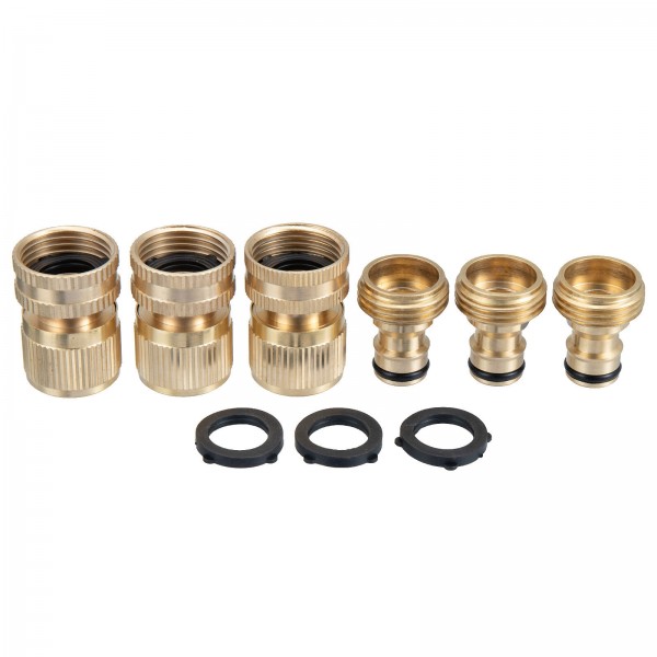 3 Sets Brass Pipe Hex Nipple Fitting Quick Coupler Adapter 3/4"GHT Brass Male to Female Thread Brass Pipe Connectors