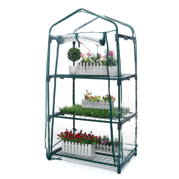 Mini Greenhouse  3 Shelves Indoor/Outdoor Greenhouse with Zippered Cover and Metal Shelves for Growing Vegetables, Flowers 