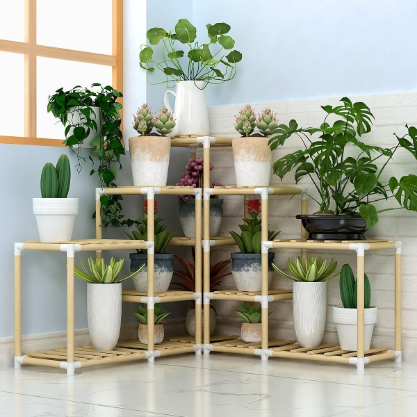 3+3+2Tiers Wooden Plant Stand Indoor Outdoor Patio Garden Flower Pot Stand Shelf - 4