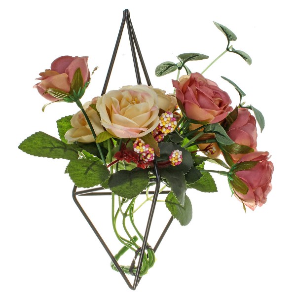 2 PCS Wall-Mounted Wrought Iron Geometric Air Flower Plant Stand Golden Decor - Black