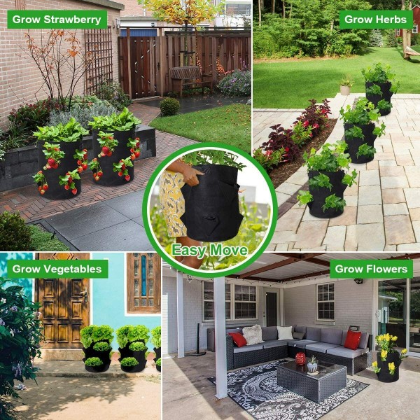 4/6pcs Strawberry Grow Bags Growing Pot 8 Side Grow Pockets Large 10 Gallon - #1