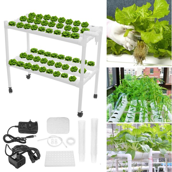 110-220V 2 Layers Hydroponic Growing Kit 6 Pipes 54 Holes Vertical Style Double Side Plant Water Culture Growing Tools Kit - US 