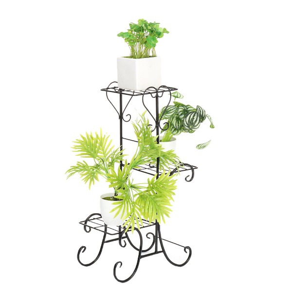 3 Layers Metal Flower Shelf Home Floor-standing Indoor Space Living Room Green Bar Flower Pot Rack - White