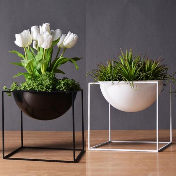 20cm Flower Pot Holder Metal Pot Stand Planter Garden Home Decorations Flower Display Rack - white