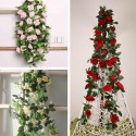 2.4m Artificial Plastic Rose Flower Green Leaves Garland Home Garden Wedding Party Decorations - Pink