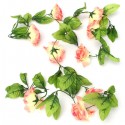 2.4m Artificial Plastic Rose Flower Green Leaves Garland Home Garden Wedding Party Decorations - Pink