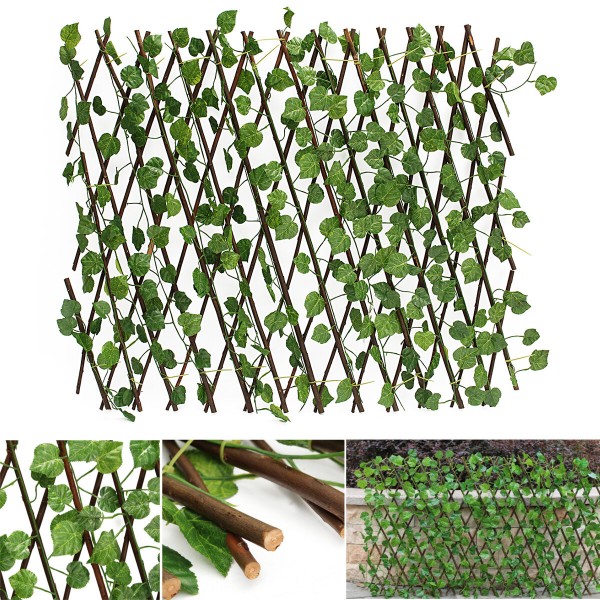 Artificial Ivy Expandable Stretchable Privacy Fence Faux Single Side Leafs Vine Screen for Outdoor Garden Yard - Small Evergreen