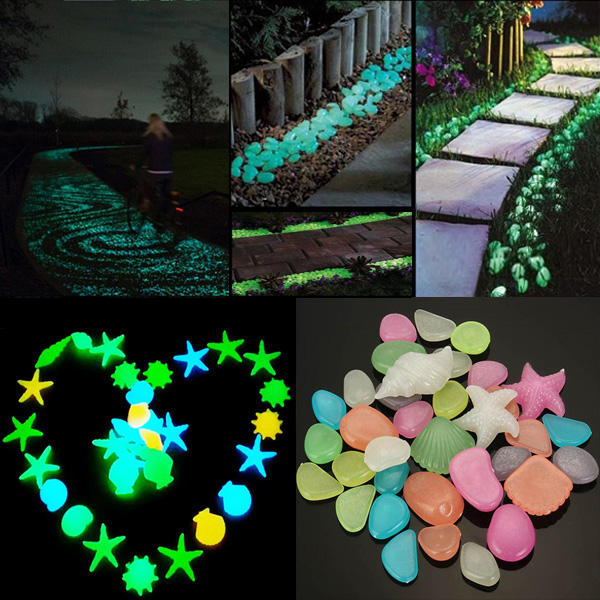 50pcs Glowing Artificial Pebbles Stones Garden Path Flower Pot Decor Landscape Noctilucent Stone - Orange Yellow