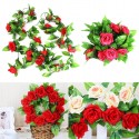 2pcs Artificial Plastic Rose Flower Vines Garland Home Garden Decoration -  Red
