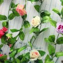 2pcs Artificial Plastic Rose Flower Vines Garland Home Garden Decoration -  Red