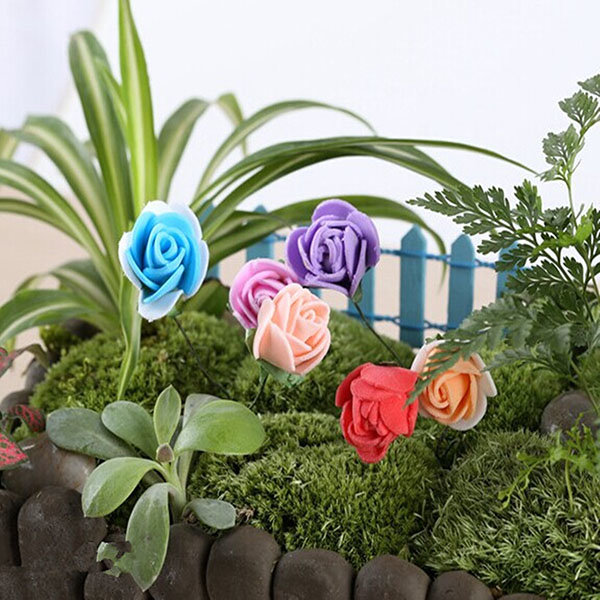 DIY Miniature Pretty Rose Ornaments Potted Plant Garden Decor - Purple