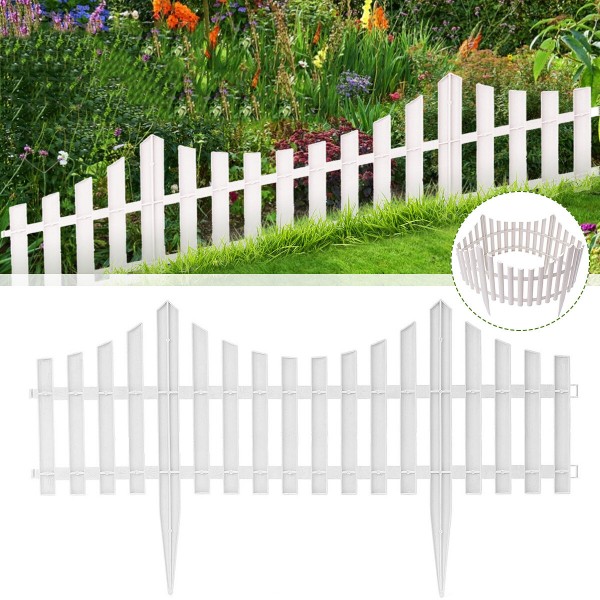 24Pcs White Flexible Plastic Garden Picket Fence Lawn Grass Edge Edging Border
