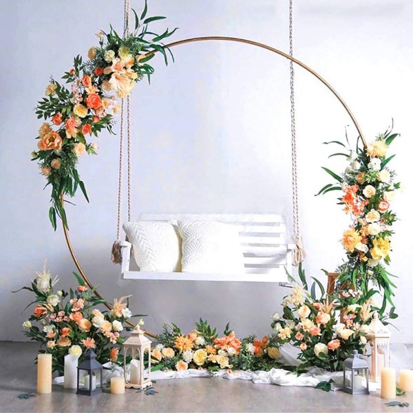 Round Wedding Arch Background Wrought Iron Shelf Decorative Props DIY Round Party Background Shelf - White