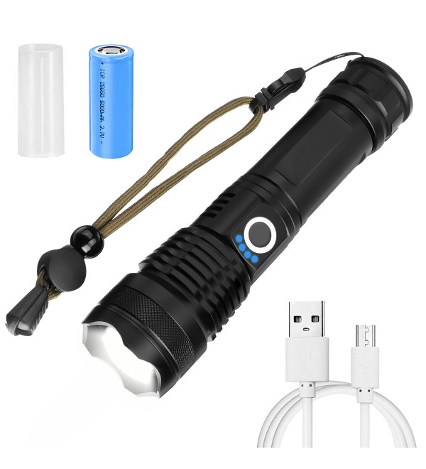 LIUMY P50 LED Zoomable Flashlight Set with 26650 Battery USB Cable Power Display USB Rechargeable LED Searchlight Torch