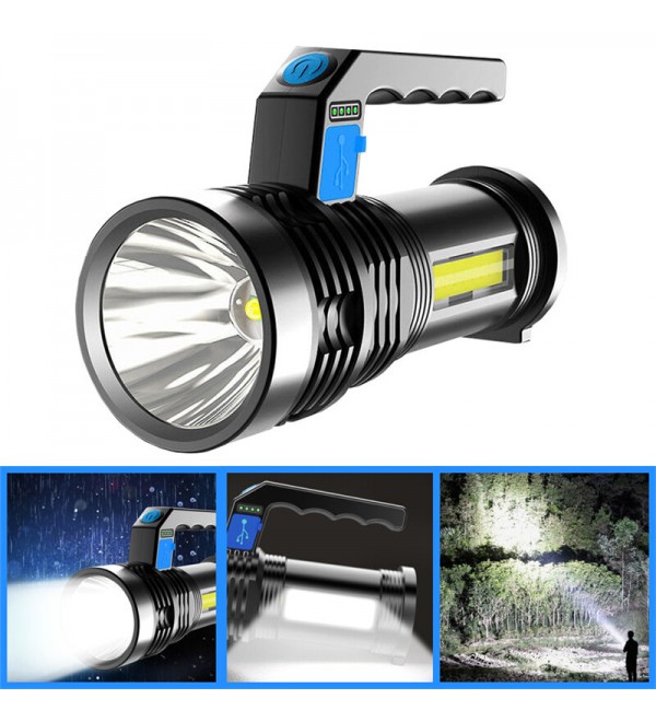 2PCS BIKIGHT P500 Double Light 500m Long Range Strong Flashlight with COB Sidelight USB Rechargeable Powerful Handheld Spotlight