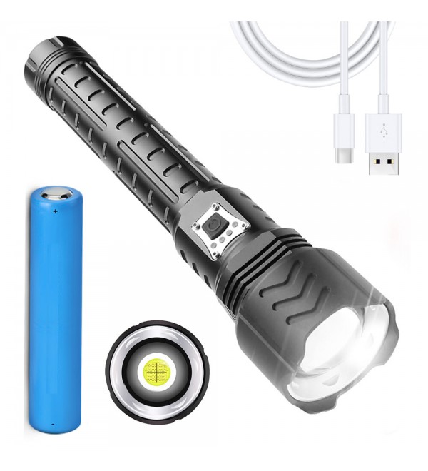 XHP90 Zoomable Flashlight 5 Modes USB-C Rechargeable Searchlight Hunting Camping Fishing