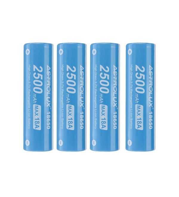 4Pcs Astrolux® E1825 18A 2500mAh 3.7V 18650 Li-ion Battery Unprotected High Drain Rechargeable Lithium Power Cell For Astrolux N
