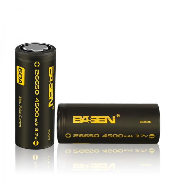 2pcs Basen BS26003 26650 4500mah 3.7V 60A Unprotect Flat Top Rechargeable Li-ion Battery