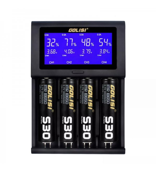 GOLISI i4 LCD Screen Display USB Charging Intelligent 2A Fast Battery Charger Li-ion NIMH Batteries