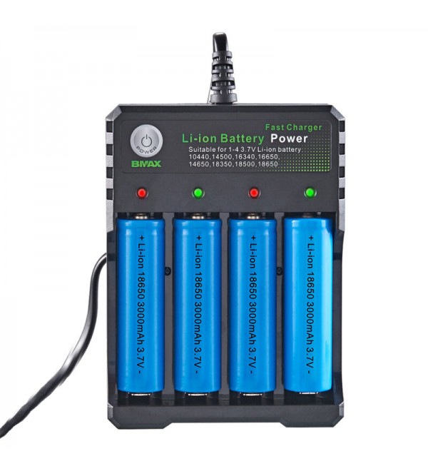 BMAX 4 Slot 18650/14500/16650/16340 Li-ion Battery Charger EU Plug AC Plug Portable Charger
