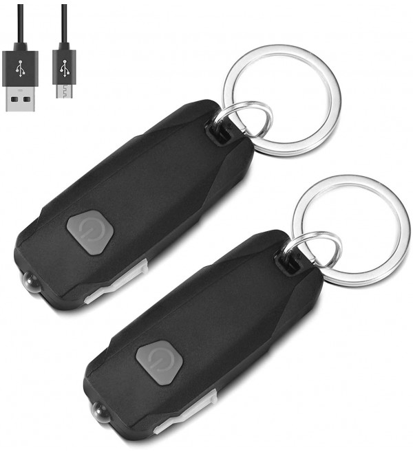 MECO 2 Pack Mini Led Lights, Portable USB Rechargeable Ultra Bright Keychain Flashlight with 2 Level Brightness Key Ring Torch -