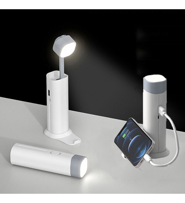 4-in-1 5500K Flashlight + Foldable Table Light + Power Bank + Phone Holder 1200mAh USB Charging Bedside Reading Eye Protection O