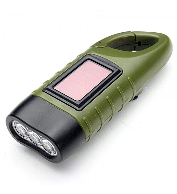 2 PCS Army Green Portable LED Flashlight Hand Crank Dynamo Torch Professional Solar Power Tent Light Lantern for Outdoor Camping