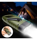 2 PCS Army Green Portable LED Flashlight Hand Crank Dynamo Torch Professional Solar Power Tent Light Lantern for Outdoor Camping