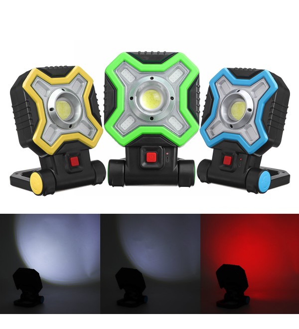 400W COB+4 LEDs 180° Adjustable LED Camping Light Solar/USB Charging/Battery 3-Types Option Portable Outdoor Work Light - Yellow